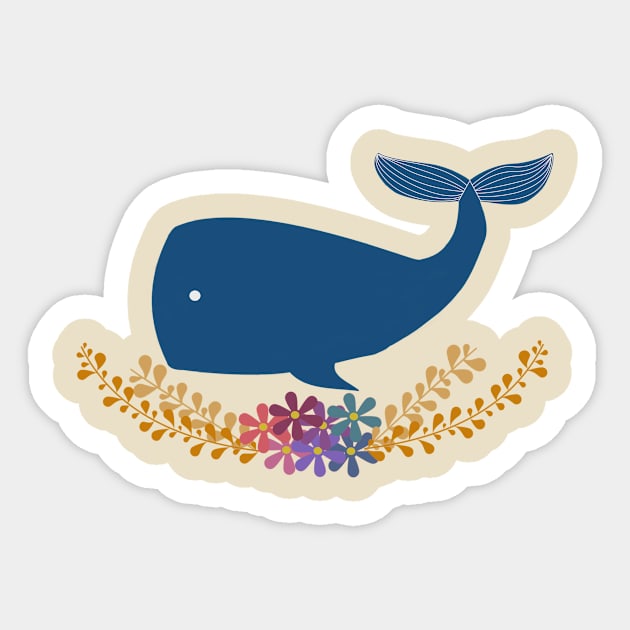 Whale on flowers Sticker by TheGreenside